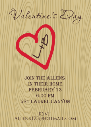 Valentine's Day party invitations initials in tree